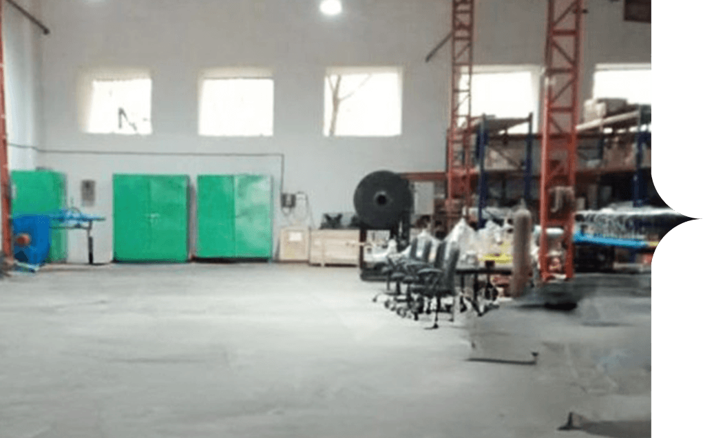 Factory floor with green panels
